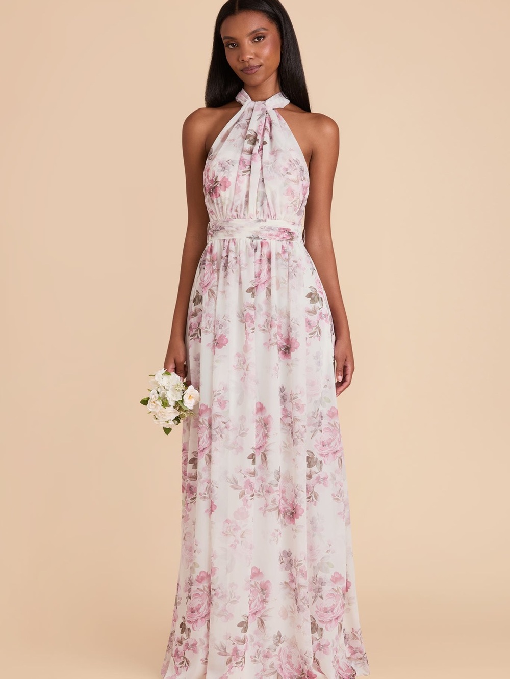 Birdy Grey Floral Halter Maxi Dress in White and Pink